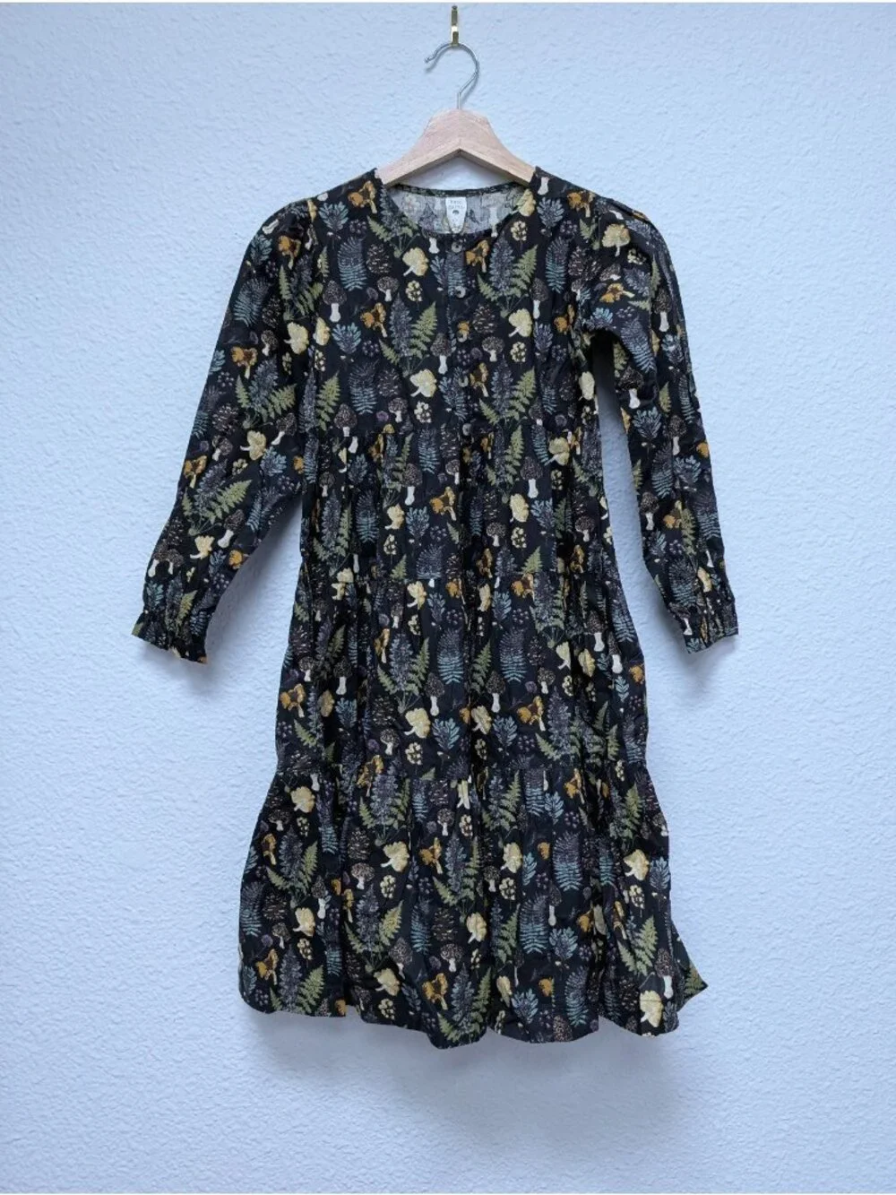 Kate Quinn Organic Cotton Black Autumn Botanical Prairie Dress 10Y Long Sleeve